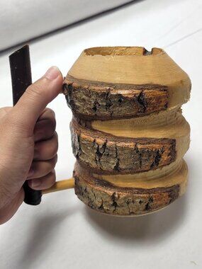 Rustic Hand Carved Wooden Mug Folk Art Decor Unique Wood Vessel